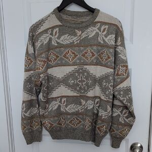 Men's Geometric Knit Sweater - Gray and Cream